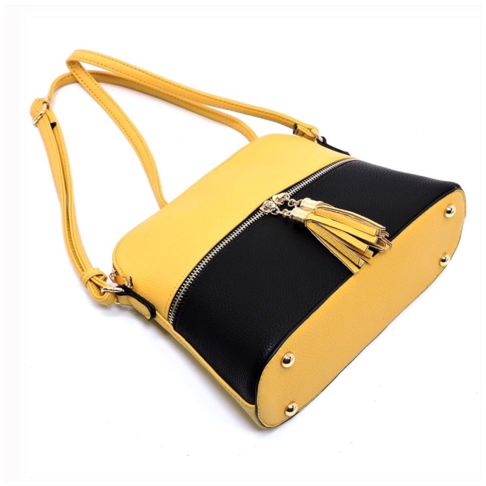 Champagne Silver Tassel Zip Dome Crossbody Bag - Picture 4 of 7